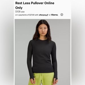 Lululemon Rest Less Long Sleeve Pullover in Black